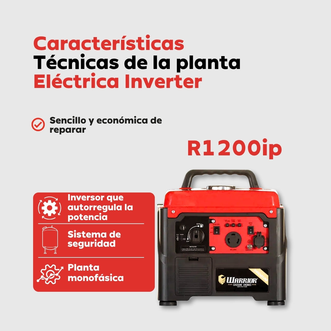 Planta Eléctrica Inverter Warrior R1200IP – 1,2 kW Máxima / 1,0 kW Nominal | 120 V