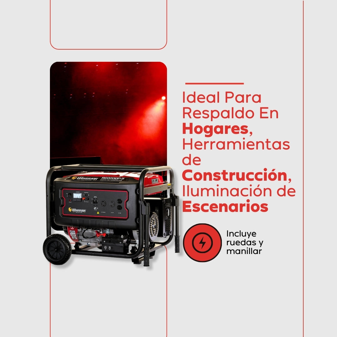 Planta Eléctrica Gasolina Warrior R6000DP-8 – 6 kW Máxima / 5,5 kW Nominal | 120-240 V Monofásica