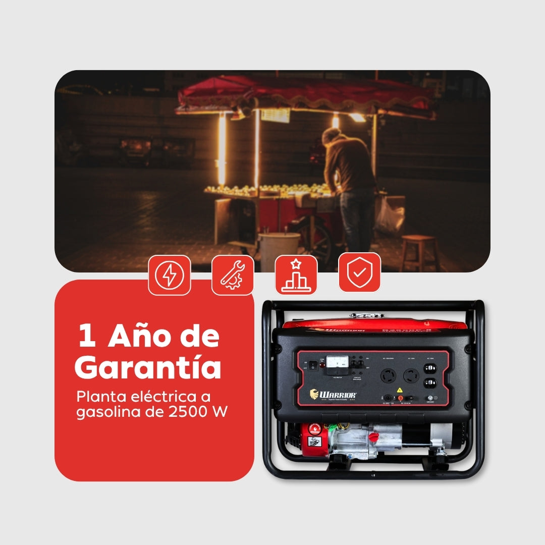 Planta Eléctrica Gasolina Warrior R2500P-8 – 2,2 kW Nominal / 2,5 kW Pico | 120/240 V