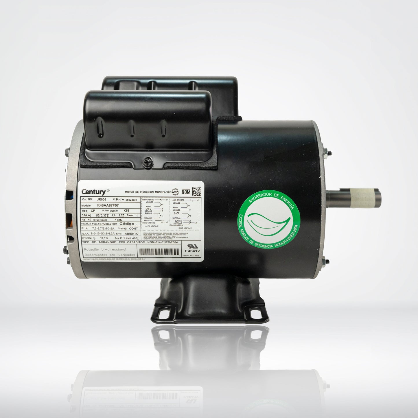 Motor Eléctrico Monofásico CENTURY 0.5 HP 1800 RPM Carcasa Semiabierta (ODP)