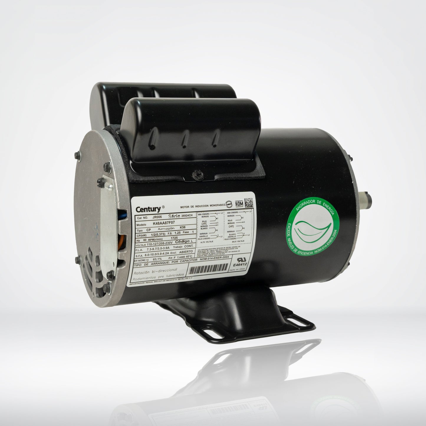 Motor Eléctrico Monofásico CENTURY 0.5 HP 1800 RPM Carcasa Semiabierta (ODP)