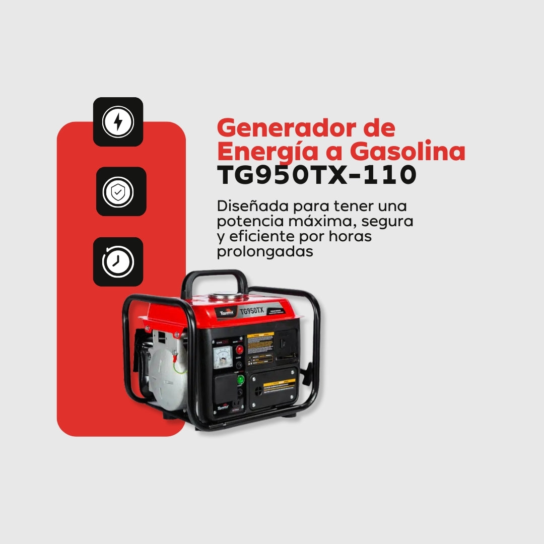 Planta Eléctrica Gasolina Toyama TG950TX - 0,9 kVA (≈ 900W) - Monofásica 110-127V