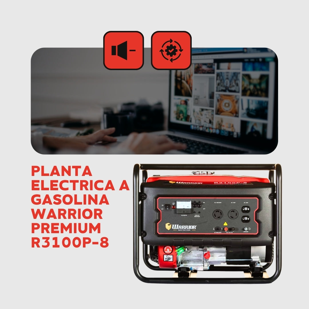 Planta Eléctrica Gasolina Warrior R3100P-8 – 3,1 kW (3.100W) / 110-240 V Monofásica