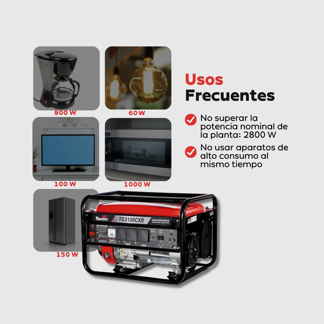 Planta Eléctrica Gasolina Toyama TG3100CXR – 2,8 kW / 110-220 V con AVR