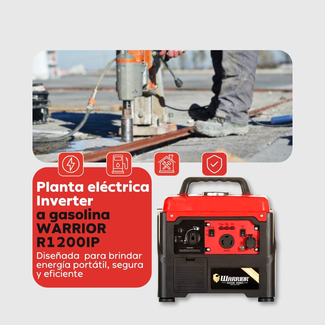 Planta Eléctrica Inverter Warrior R1200IP – 1,2 kW Máxima / 1,0 kW Nominal | 120 V