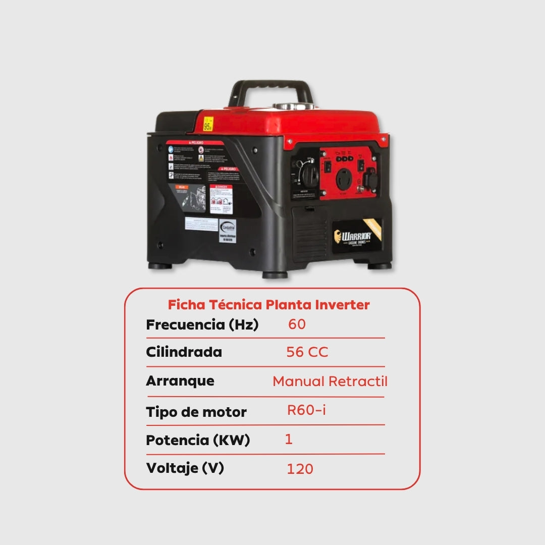Planta Eléctrica Inverter Warrior R1200IP – 1,2 kW Máxima / 1,0 kW Nominal | 120 V