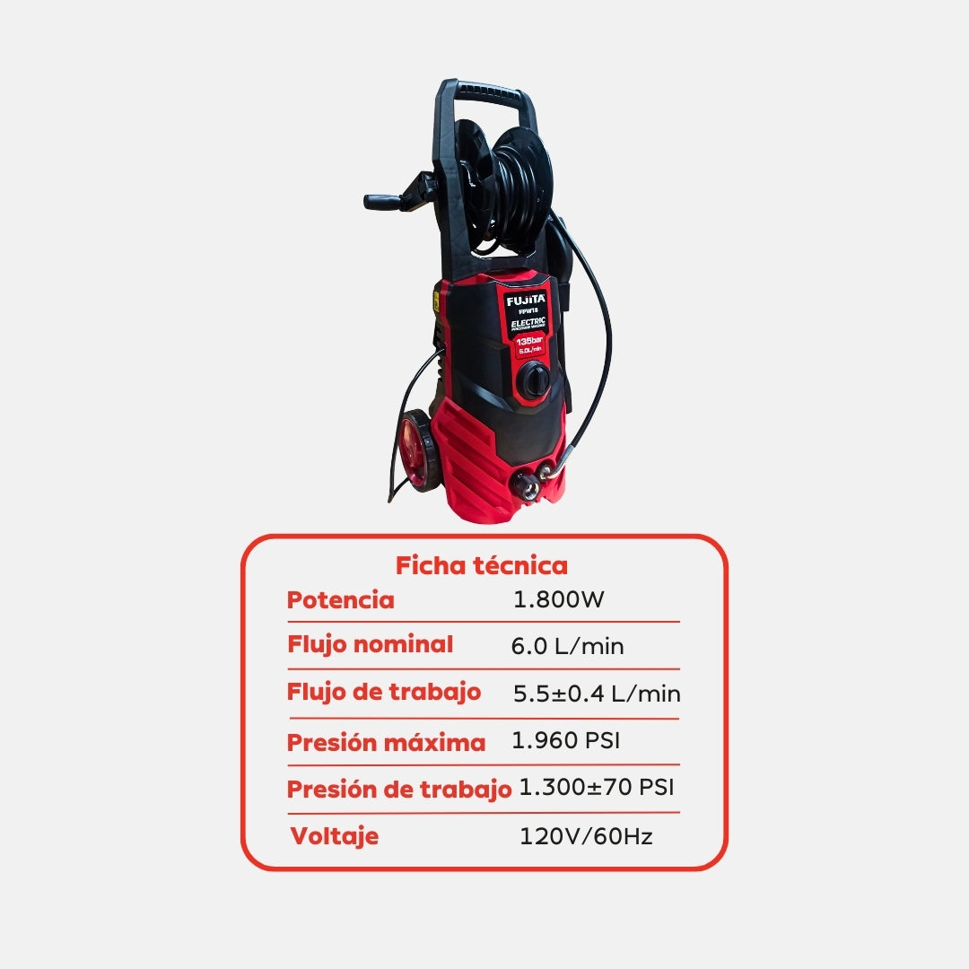 Hidrolavadora Eléctrica Fujita FPW18 – 1.800 W / 1.960 PSI / 6,0 L/min