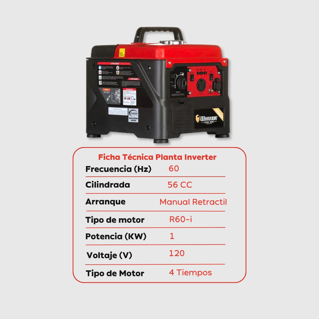 Planta Eléctrica Inverter Warrior R1200IP – 1,2 kW Máxima / 1,0 kW Nominal | 120 V