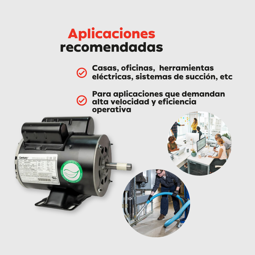 Motor Eléctrico Monofásico CENTURY 0.75 HP 3600 RPM Carcasa Semiabierta (ODP)