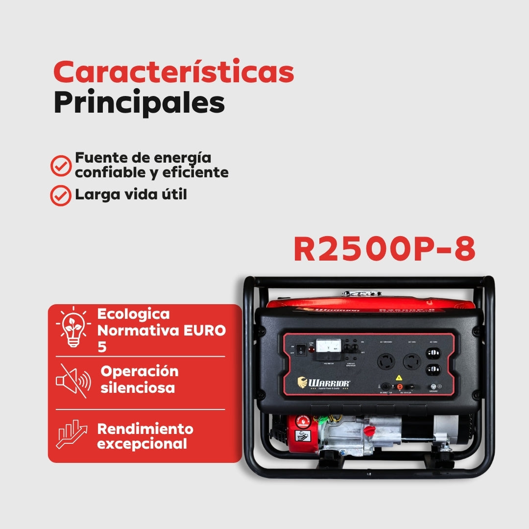 Planta Eléctrica Gasolina Warrior R2500P-8 – 2,2 kW Nominal / 2,5 kW Pico | 120/240 V