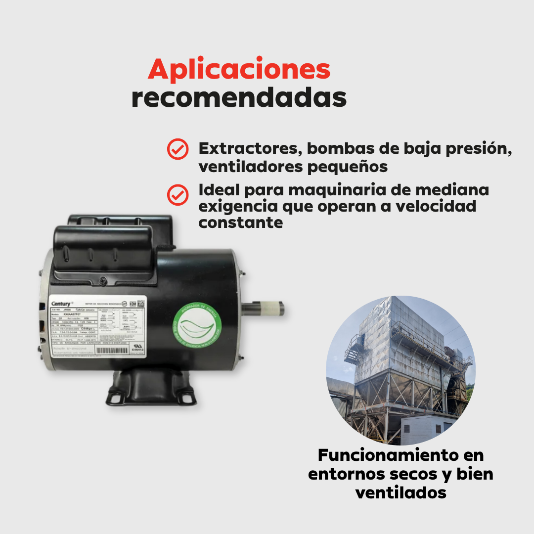 Motor Eléctrico Monofásico CENTURY 0.75 HP 1800 RPM Carcasa Semiabierta (ODP)