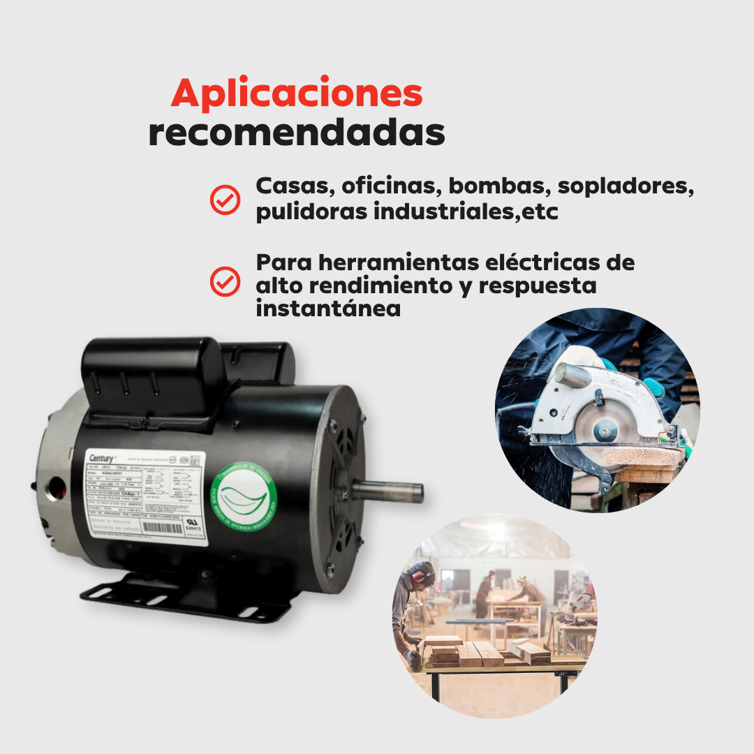 Motor Eléctrico Monofásico CENTURY 2 HP 3600 RPM Carcasa Semiabierta (ODP)