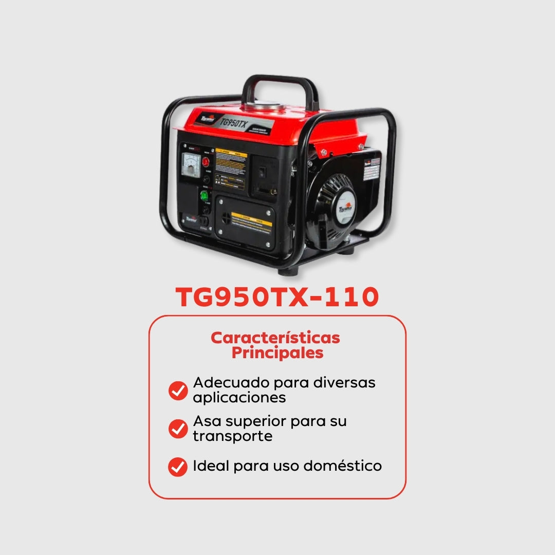 Planta Eléctrica Gasolina Toyama TG950TX - 0,9 kVA (≈ 900W) - Monofásica 110-127V