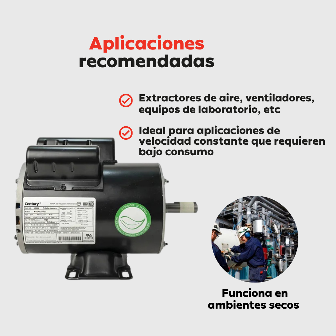 Motor Eléctrico Monofásico CENTURY 0.5 HP 1800 RPM Carcasa Semiabierta (ODP)