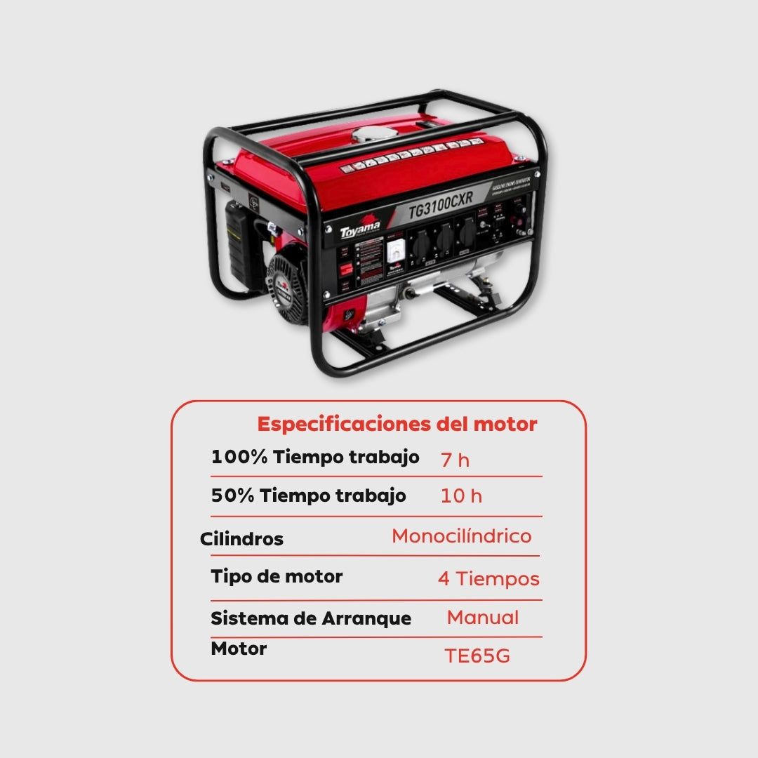 Planta Eléctrica Gasolina Toyama TG3100CXR – 2,8 kW / 110-220 V con AVR
