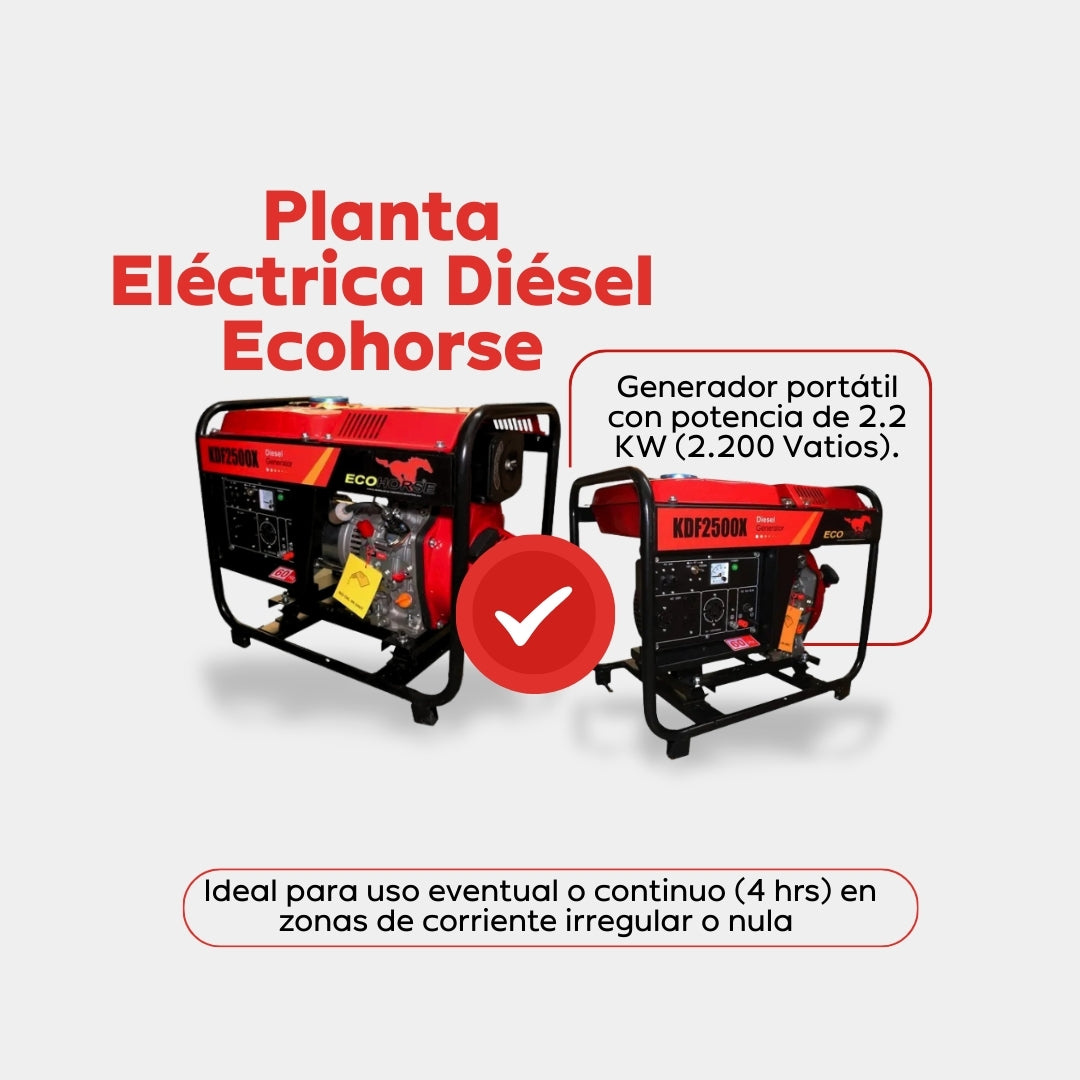 Planta Eléctrica Diesel Ecohorse KDF2500X 2,2 kW / 4,2 HP – Generador Monofásico 110/220 V
