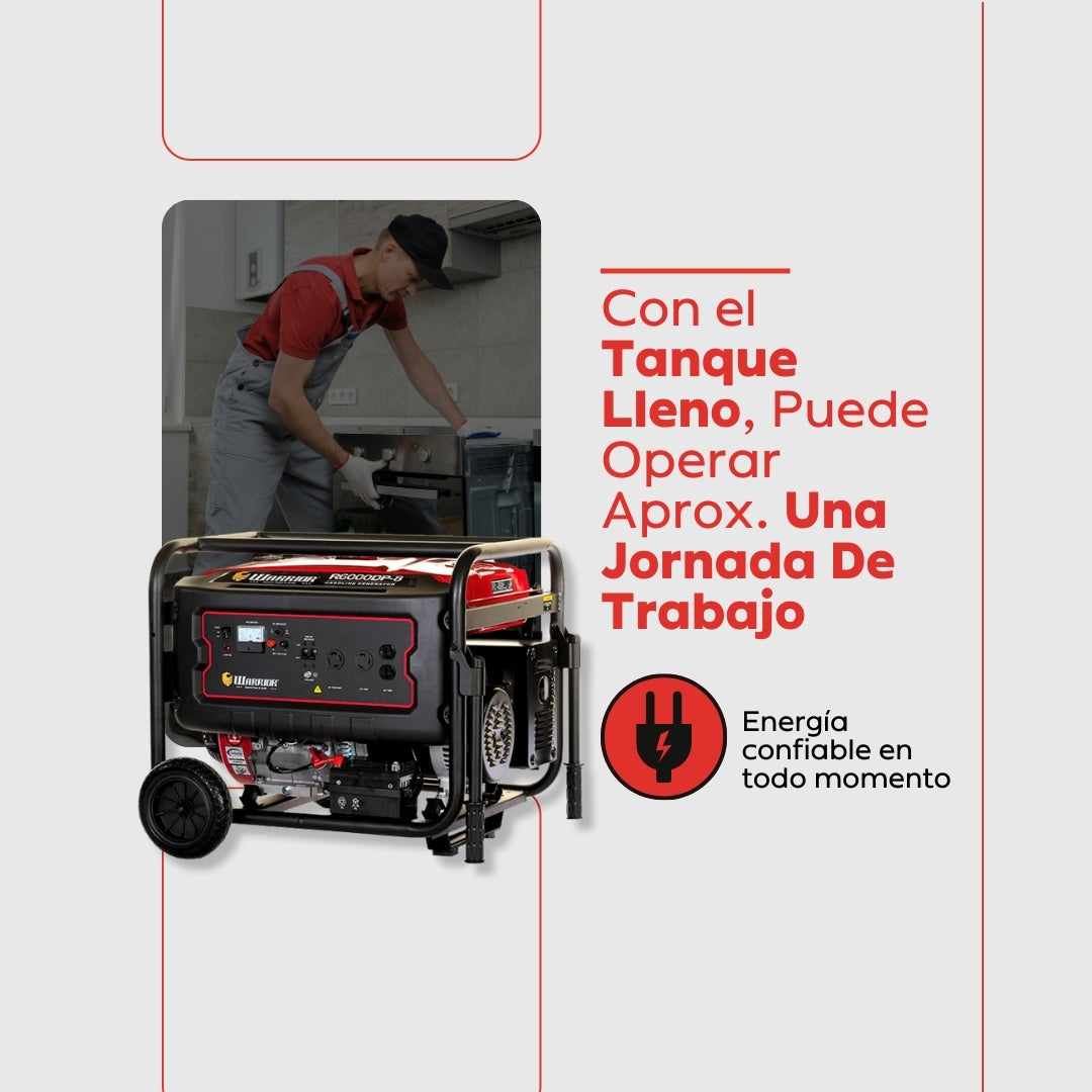 Planta Eléctrica Gasolina Warrior R6000DP-8 – 6 kW Máxima / 5,5 kW Nominal | 120-240 V Monofásica