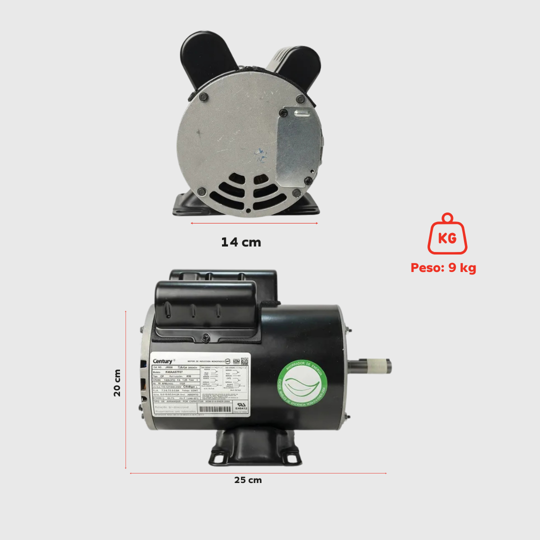 Motor Eléctrico Monofásico CENTURY 0.5 HP 3600 RPM Carcasa Semiabierta (ODP)