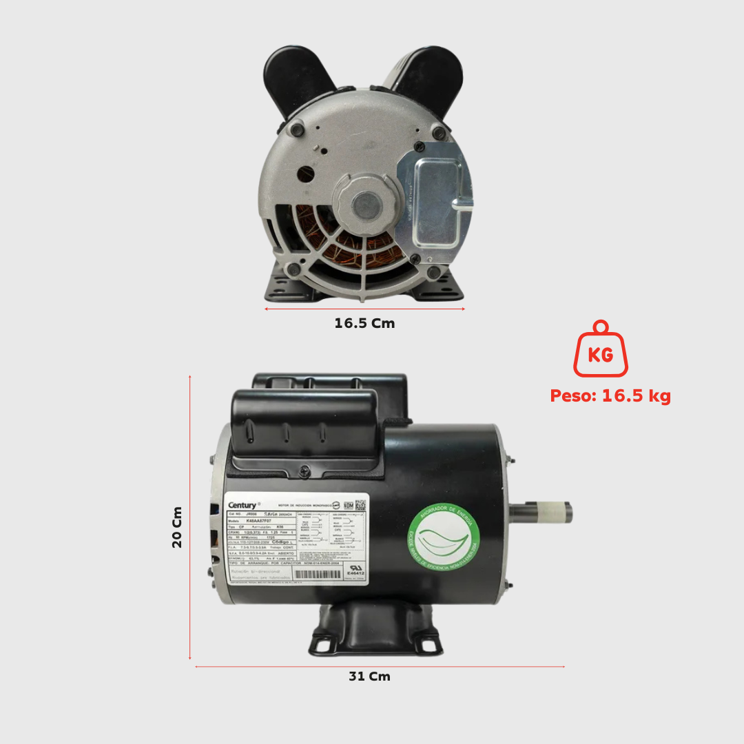 Motor Eléctrico Monofásico CENTURY 2 HP 3600 RPM Carcasa Semiabierta (ODP)