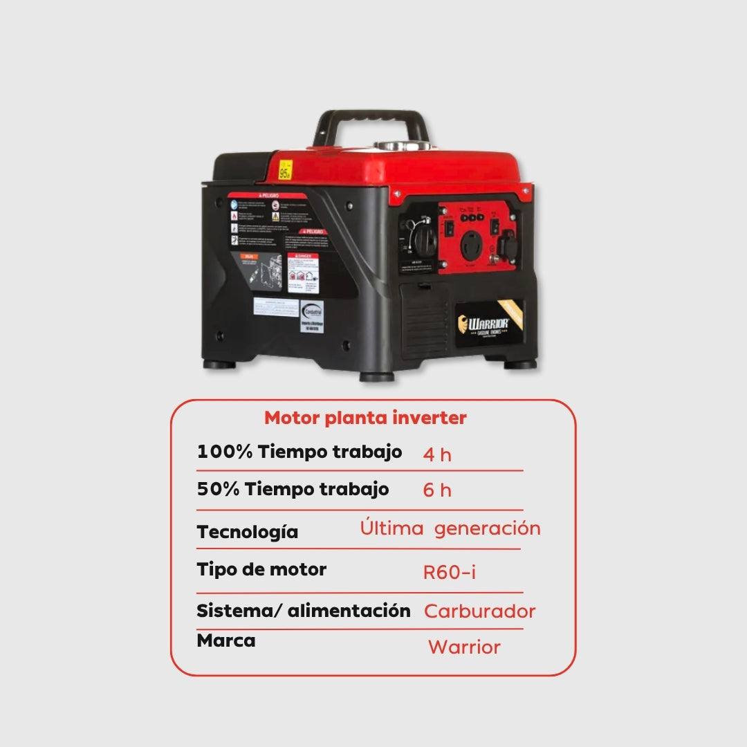 Planta Eléctrica Inverter Warrior R1200IP – 1,2 kW Máxima / 1,0 kW Nominal | 120 V