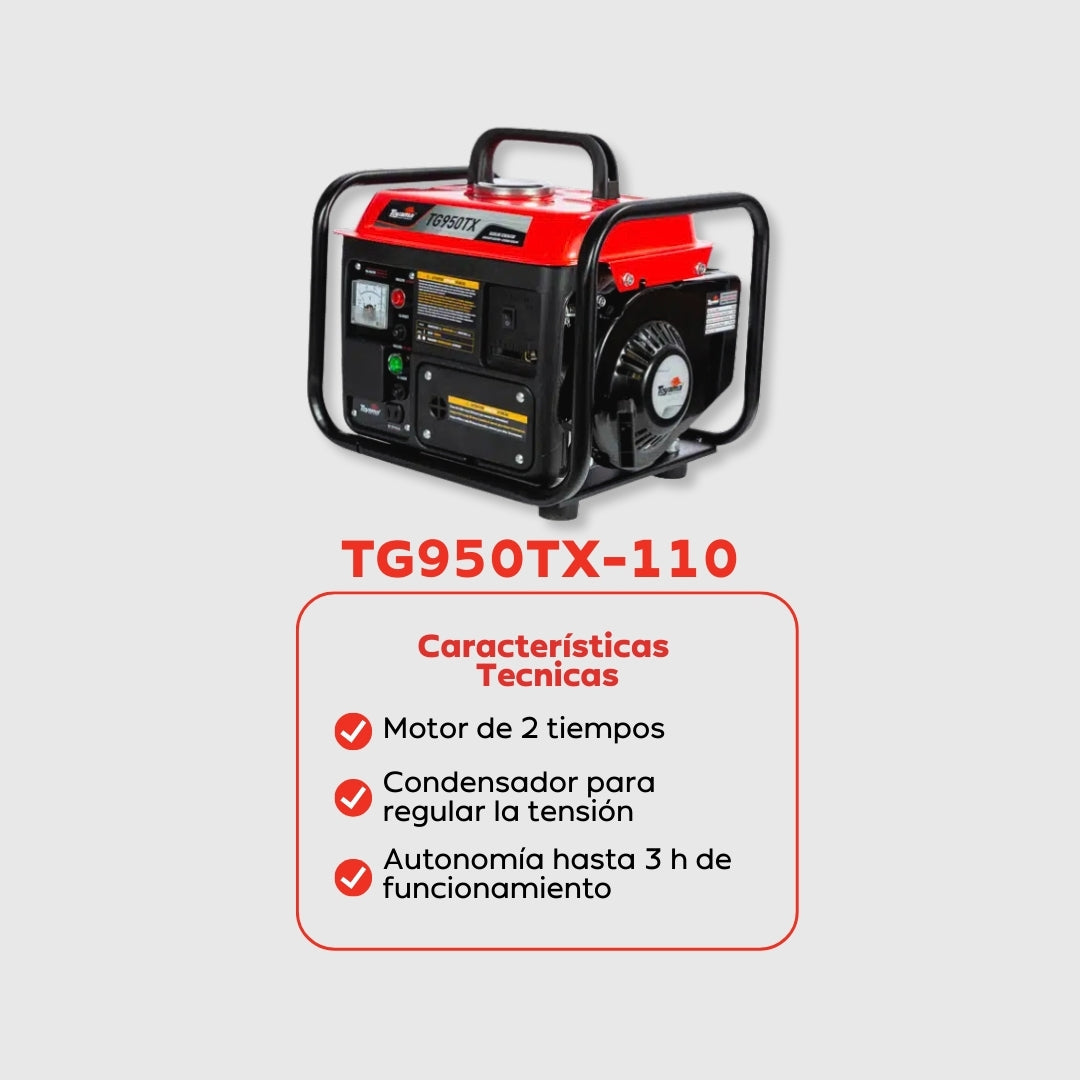 Planta Eléctrica Gasolina Toyama TG950TX - 0,9 kVA (≈ 900W) - Monofásica 110-127V