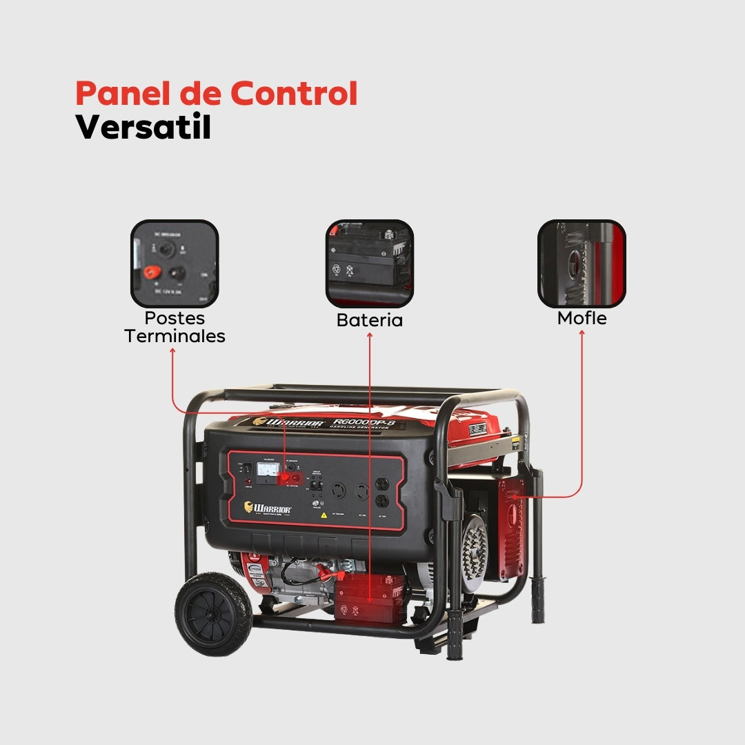 Planta Eléctrica Gasolina Warrior R6000DP-8 – 6 kW Máxima / 5,5 kW Nominal | 120-240 V Monofásica