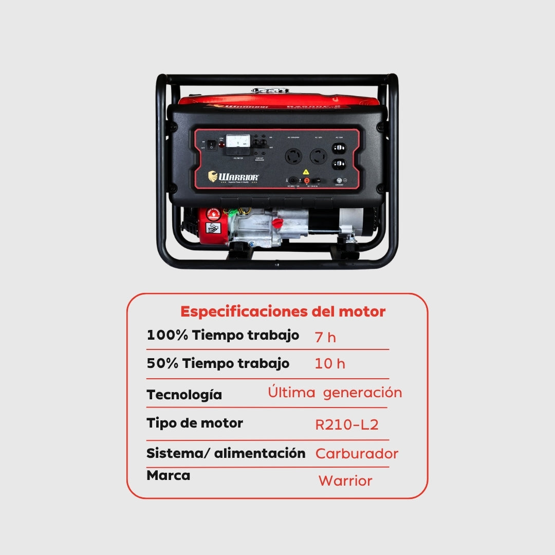 Planta Eléctrica Gasolina Warrior R2500P-8 – 2,2 kW Nominal / 2,5 kW Pico | 120/240 V