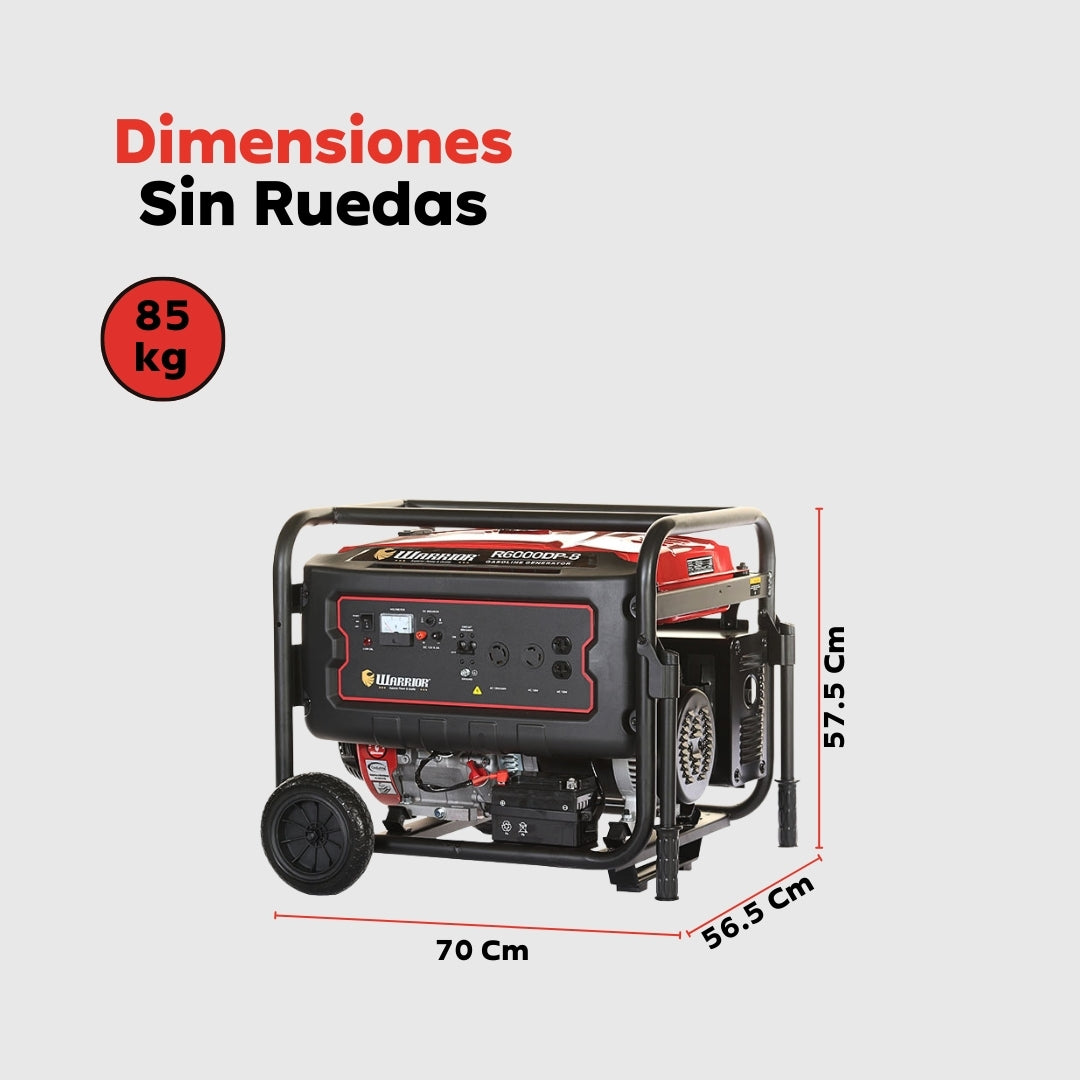 Planta Eléctrica Gasolina Warrior R6000DP-8 – 6 kW Máxima / 5,5 kW Nominal | 120-240 V Monofásica