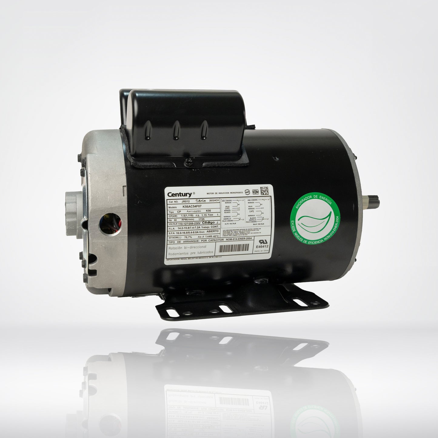 Motor Eléctrico Monofásico CENTURY 1.5 HP 1800 RPM Carcasa Semiabierta (ODP)