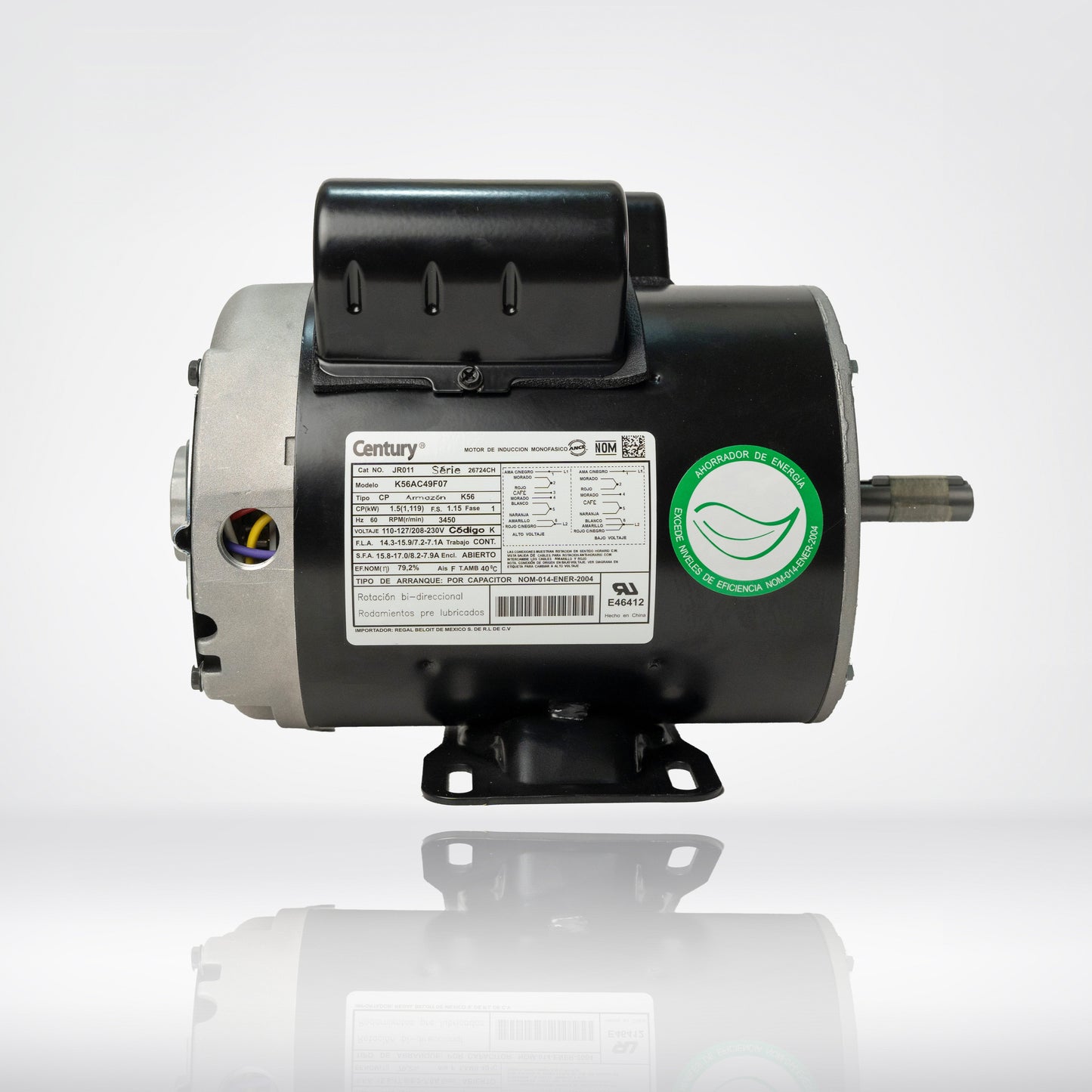 Motor Eléctrico Monofásico CENTURY 1.5 HP 3600 RPM Carcasa Semiabierta (ODP)