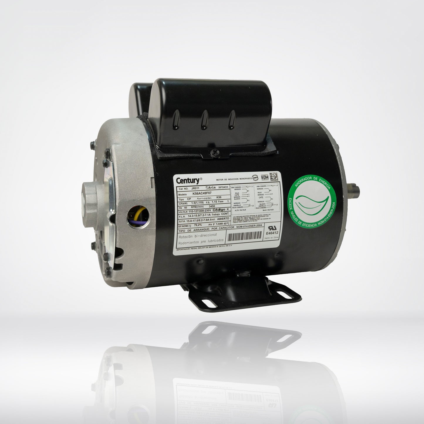 Motor Eléctrico Monofásico CENTURY 1.5 HP 3600 RPM Carcasa Semiabierta (ODP)