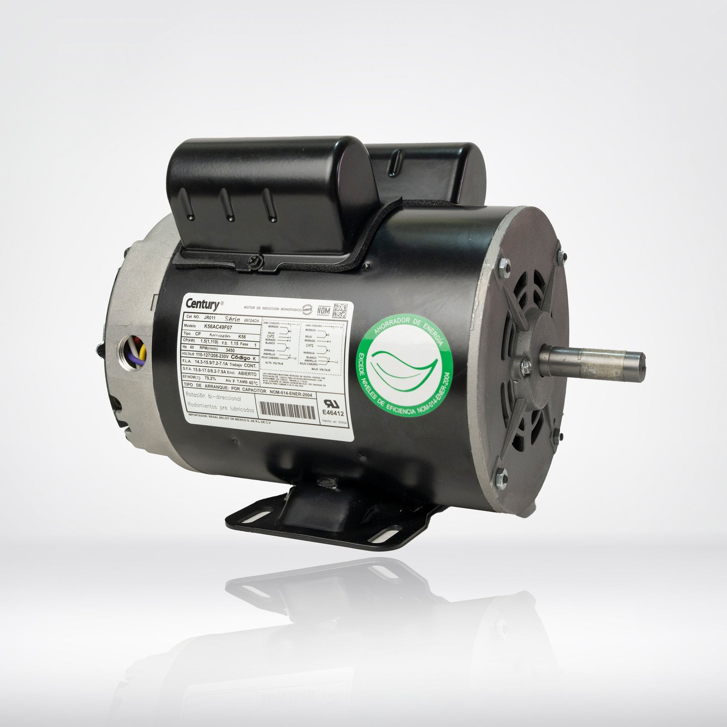 Motor Eléctrico Monofásico CENTURY 1.5 HP 3600 RPM Carcasa Semiabierta (ODP)