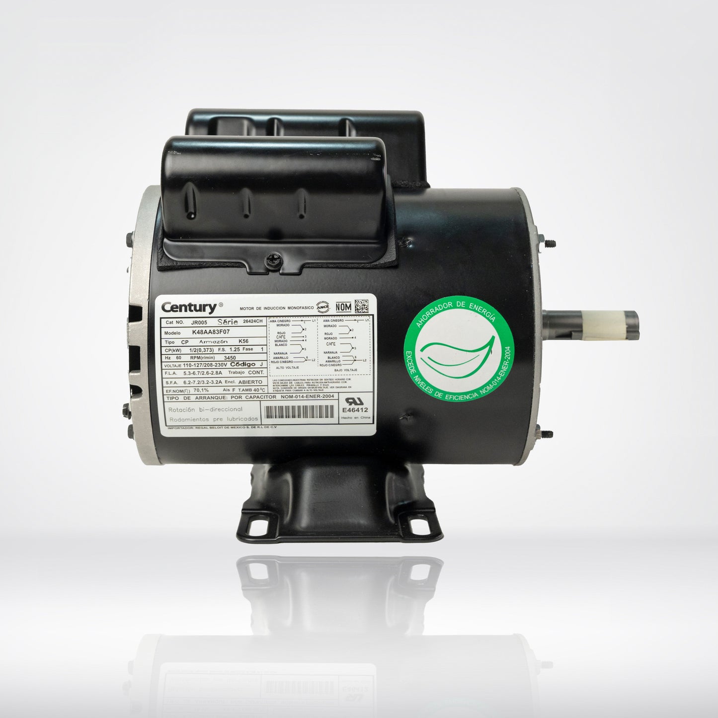 Motor Eléctrico Monofásico CENTURY 0.5 HP 3600 RPM Carcasa Semiabierta (ODP)