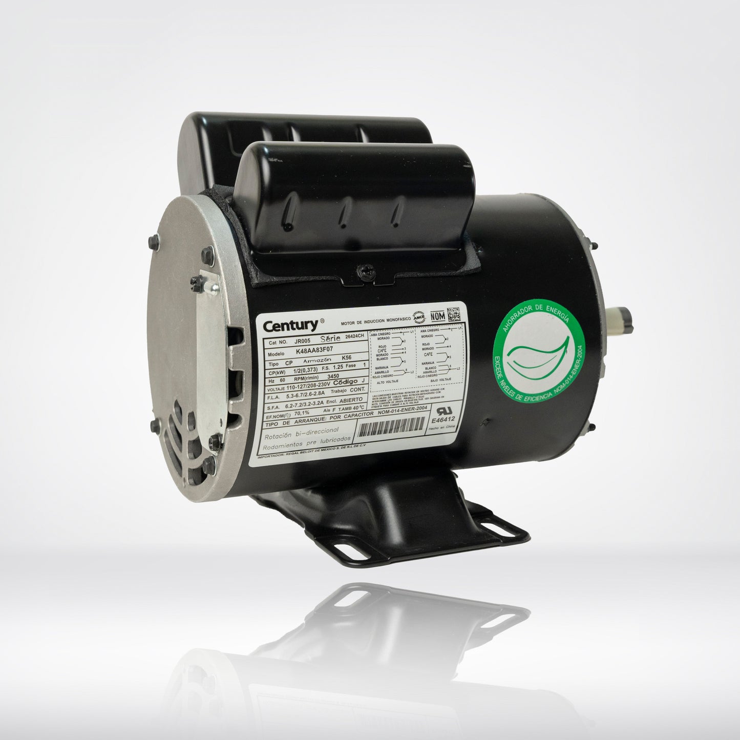 Motor Eléctrico Monofásico CENTURY 0.5 HP 3600 RPM Carcasa Semiabierta (ODP)