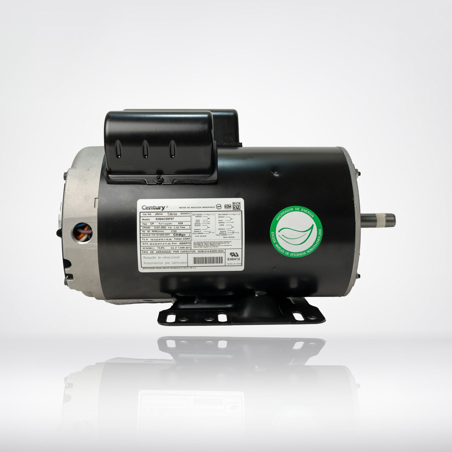 Motor Eléctrico Monofásico CENTURY 2 HP 1800 RPM Carcasa Semiabierta (ODP)