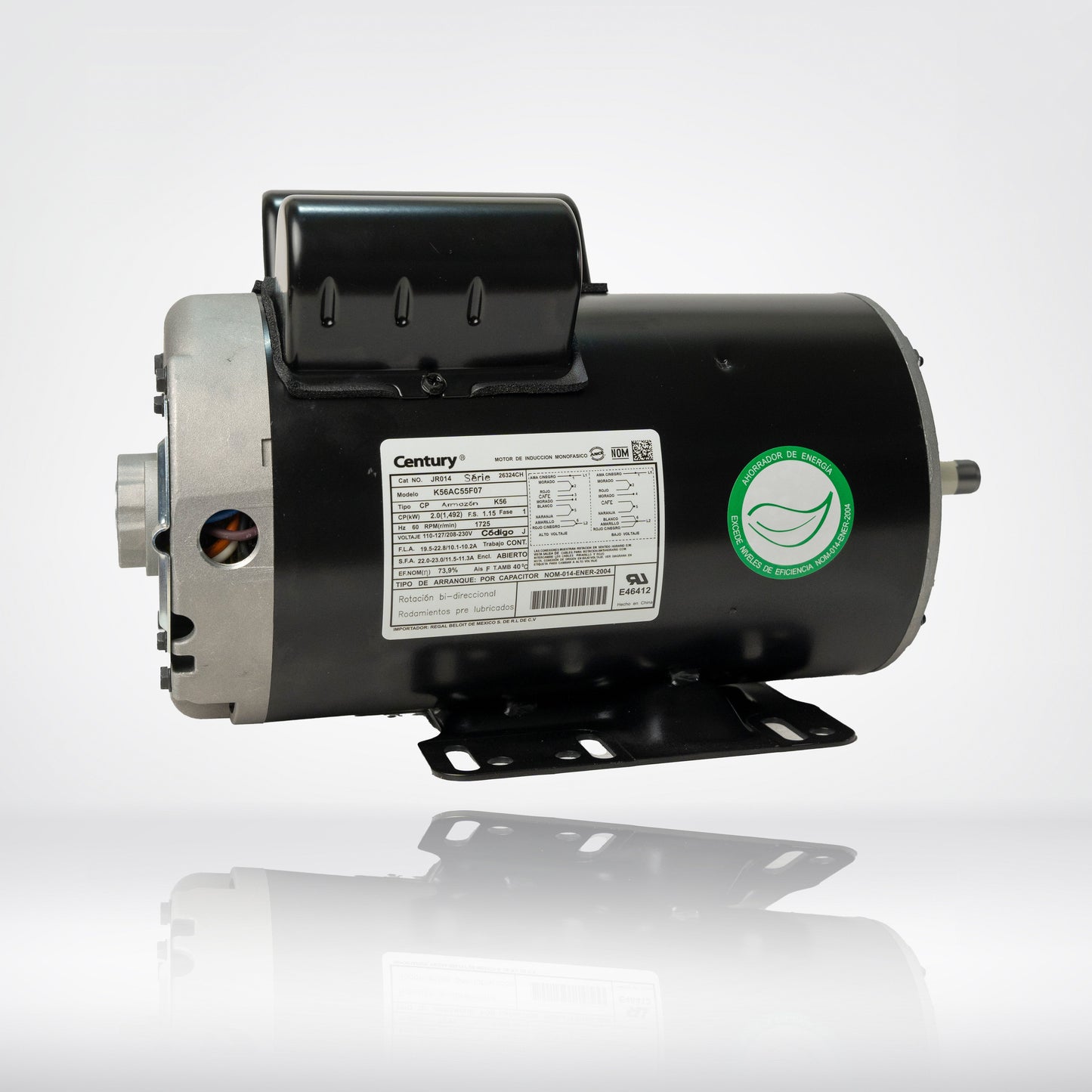 Motor Eléctrico Monofásico CENTURY 2 HP 1800 RPM Carcasa Semiabierta (ODP)