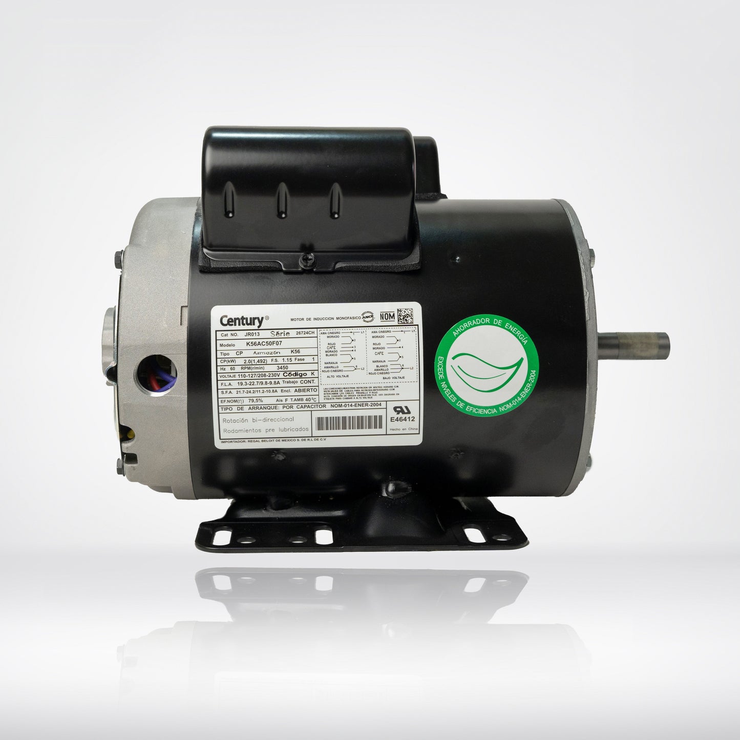 Motor Eléctrico Monofásico CENTURY 2 HP 3600 RPM Carcasa Semiabierta (ODP)