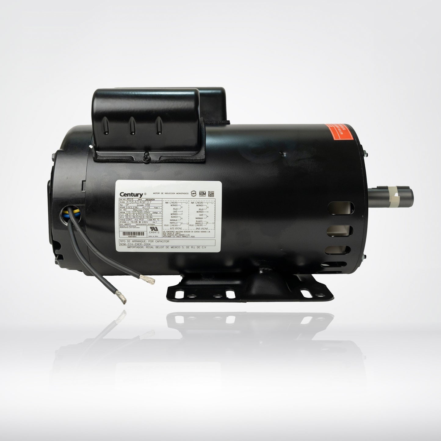 Motor Eléctrico Monofásico CENTURY 3 HP 1800 RPM Carcasa Semiabierta (ODP)