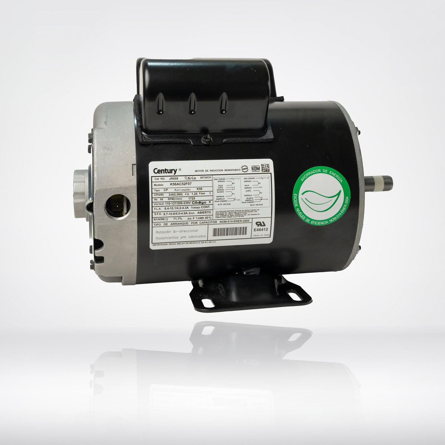 Motor Eléctrico Monofásico CENTURY 0.75 HP 1800 RPM Carcasa Semiabierta (ODP)
