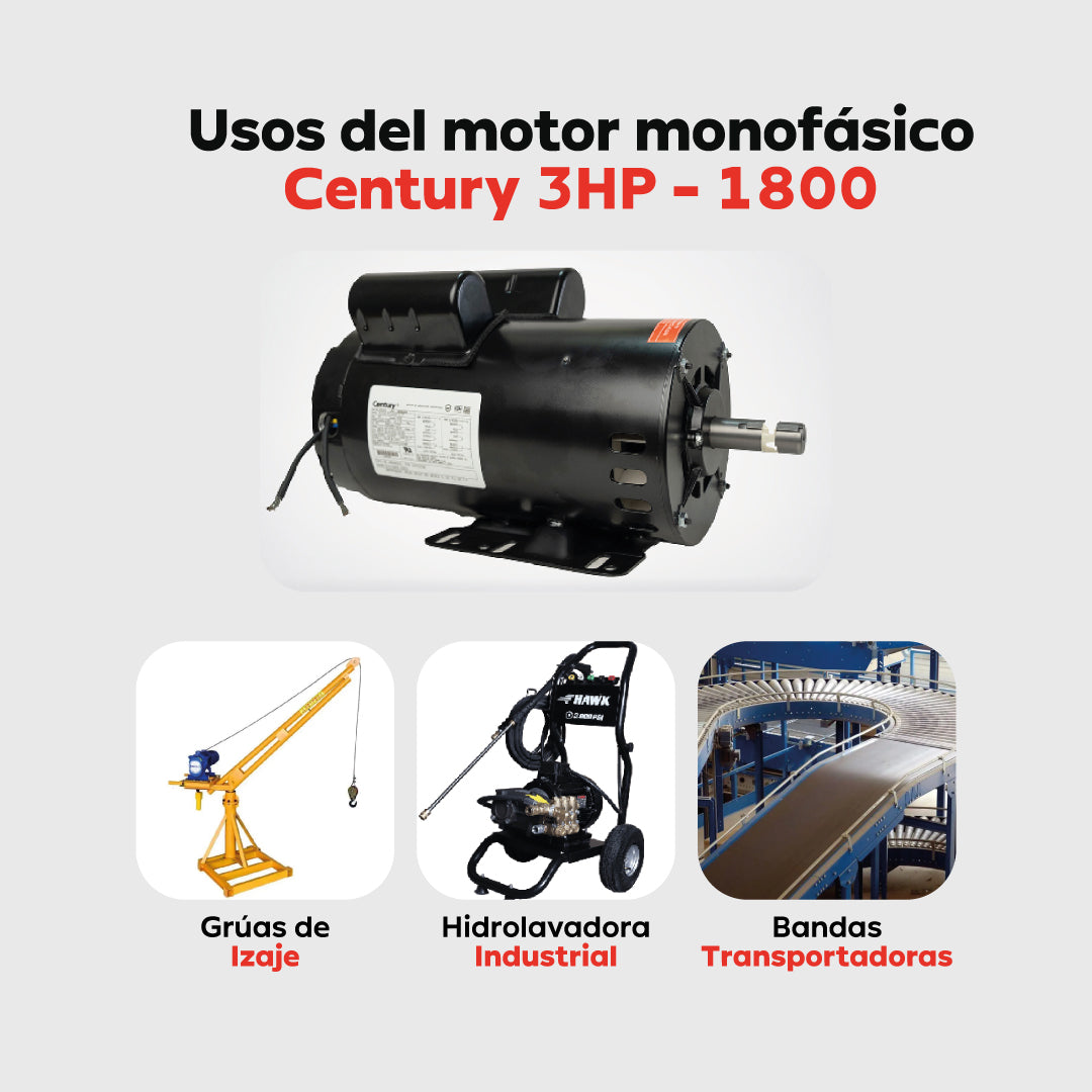Motor Eléctrico Monofásico CENTURY 3 HP 1800 RPM Carcasa Semiabierta (ODP)