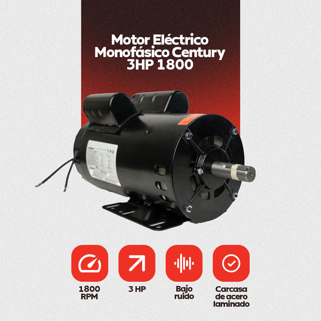 Motor Eléctrico Monofásico CENTURY 3 HP 1800 RPM Carcasa Semiabierta (ODP)