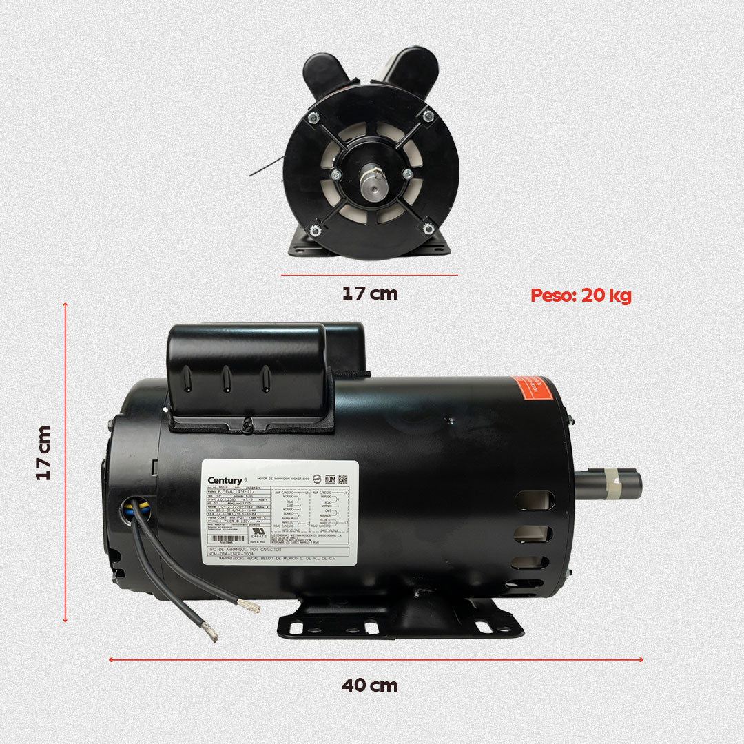 Motor Eléctrico Monofásico CENTURY 3 HP 1800 RPM Carcasa Semiabierta (ODP)
