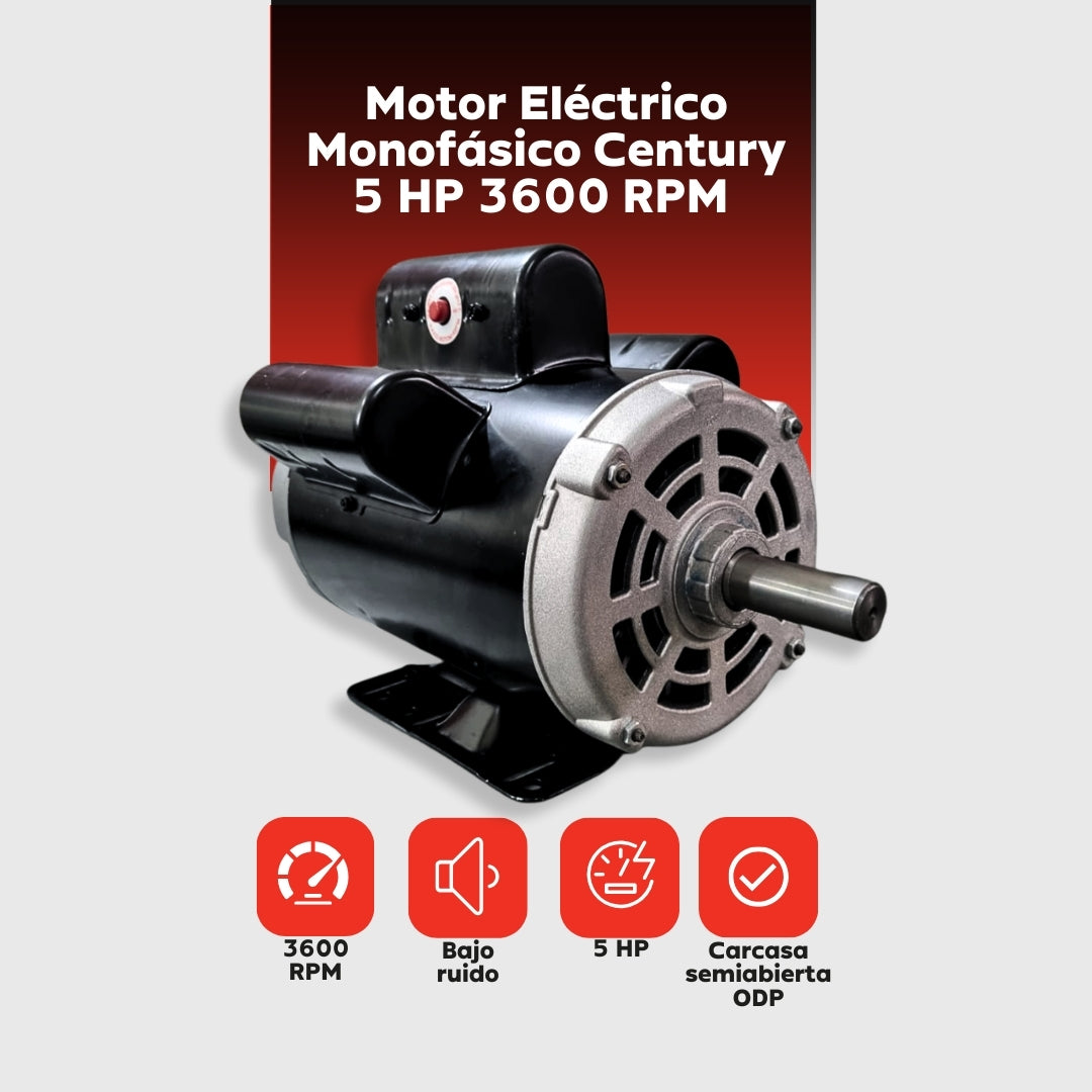 Motor monofásico Century 5 HP 3600 RPM ODP - Suplindustria