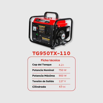 Planta Eléctrica Gasolina Toyama TG950TX - 0,9 kVA (≈ 900W) - Monofásica 110-127V