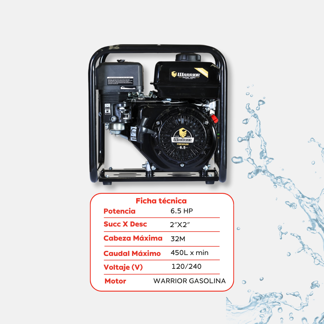 Motobomba Autocebante Warrior FP20 – 6.5 HP / 2″×2″ Succión Y Descarga