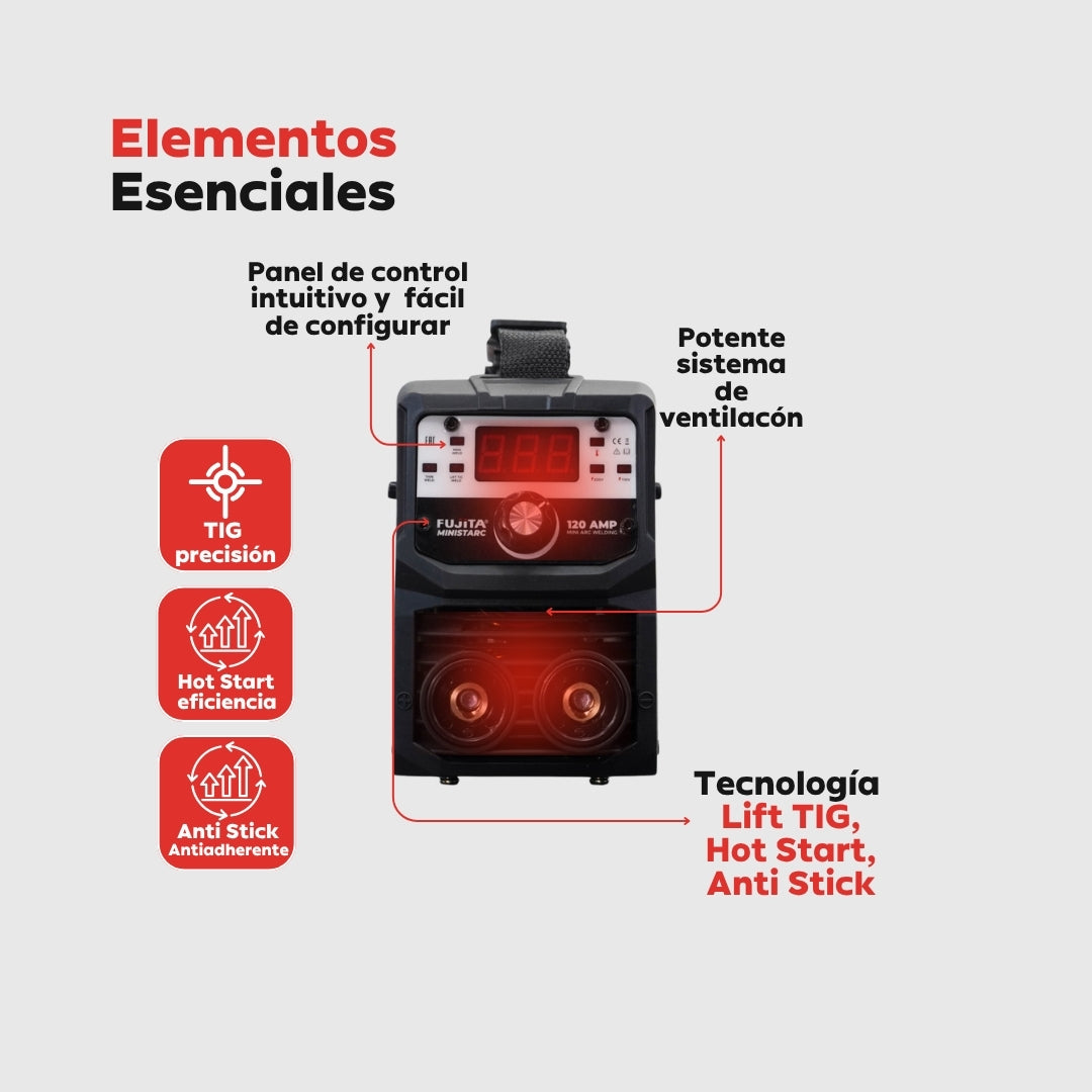 Soldadora Inversora Fujita MINISTARC120 – 120 A / 110-220 V Inverter Portátil