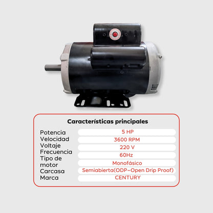 Motor monofásico Century 5 HP 3600 RPM ODP - Suplindustria
