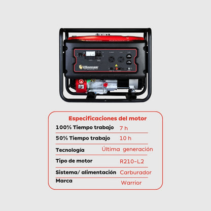 Planta Eléctrica Gasolina Warrior R2500P-8 – 2,2 kW Nominal / 2,5 kW Pico | 120/240 V