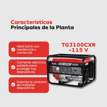Planta Eléctrica Gasolina Toyama TG3100CXR – 2,8 kW / 110-220 V con AVR
